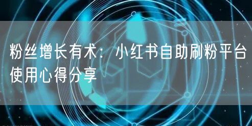 粉丝增长有术：小红书自助刷粉平台使用心得分享